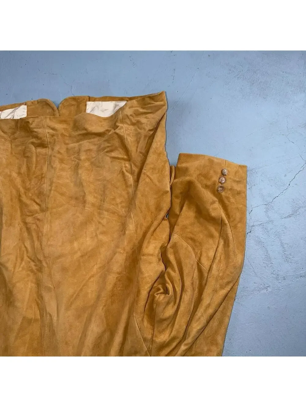 Vintage Vera Pelle Moda Leather Suede Car Coat Blazer Jacket Mens 44 Ochre Italy
